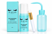 Lash & Brow Cleanser Kit – Extension Shampoo, Rinse Bottle & Cleansing Brush