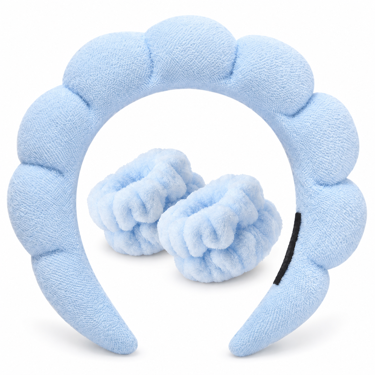 Pale Blue Beauty Headband & Wristband Set – For DIY Lash Application, Makeup & Skincare