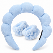 Pale Blue Beauty Headband & Wristband Set – For DIY Lash Application, Makeup & Skincare