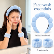Pale Blue Beauty Headband & Wristband Set – For DIY Lash Application, Makeup & Skincare